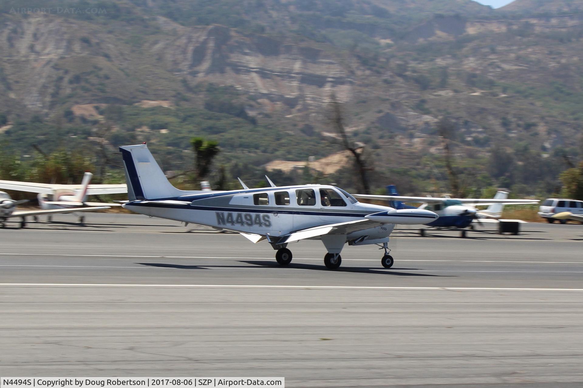 N4494S, 1975 Beech A36 Bonanza 36 C/N E-709, 1975 Beech A36 BONANZA, Continental IO-520 285 Hp, landing roll Rwy 22