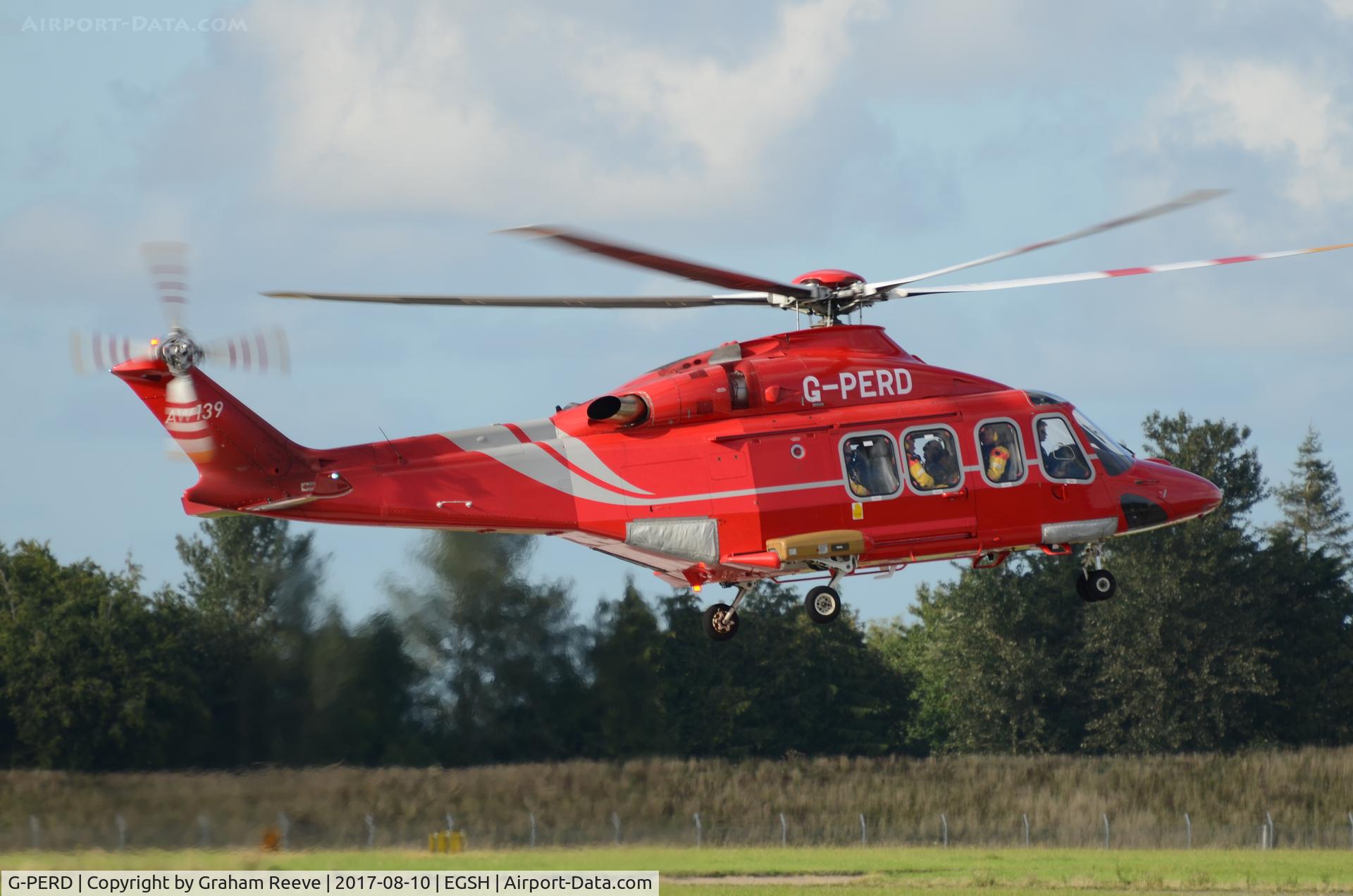 G-PERD, 2012 AgustaWestland AW-139 C/N 41270, Landing at Norwich.