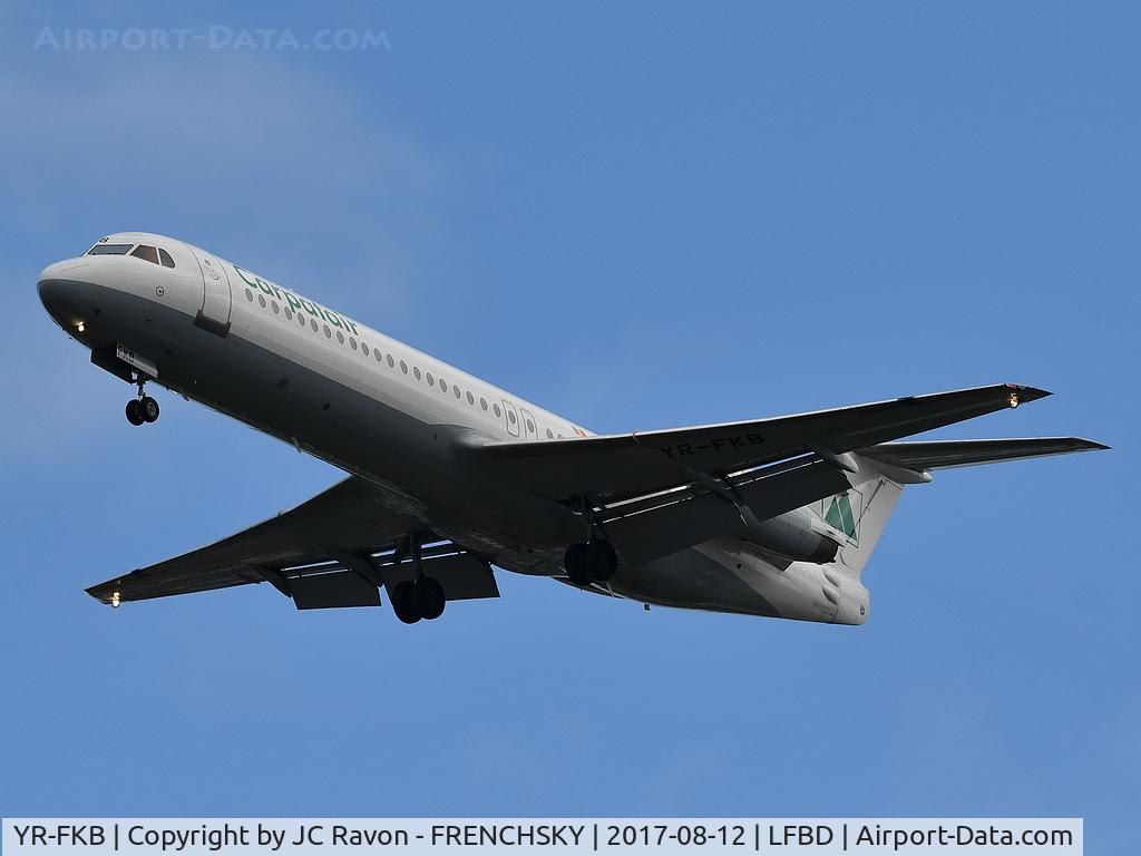 YR-FKB, 1991 Fokker 100 (F-28-0100) C/N 11369, CARPATAIR / TAP462 landing runway 23 from Lisbon