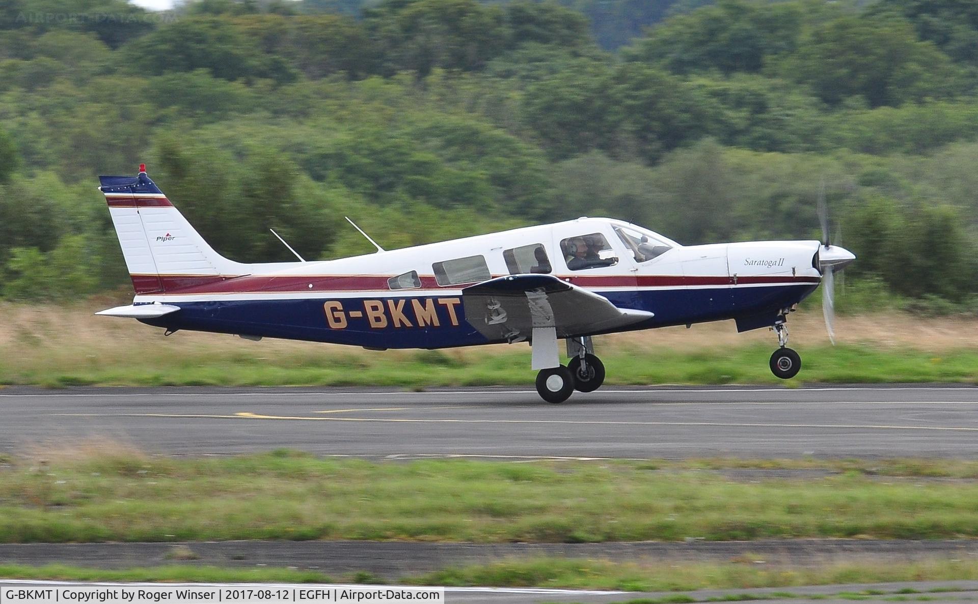 G-BKMT, 1981 Piper PA-32R-301 Saratoga SP C/N 32R-8213013, Resident Saratoga SPII departing Runway 28 at Swansea Airport.