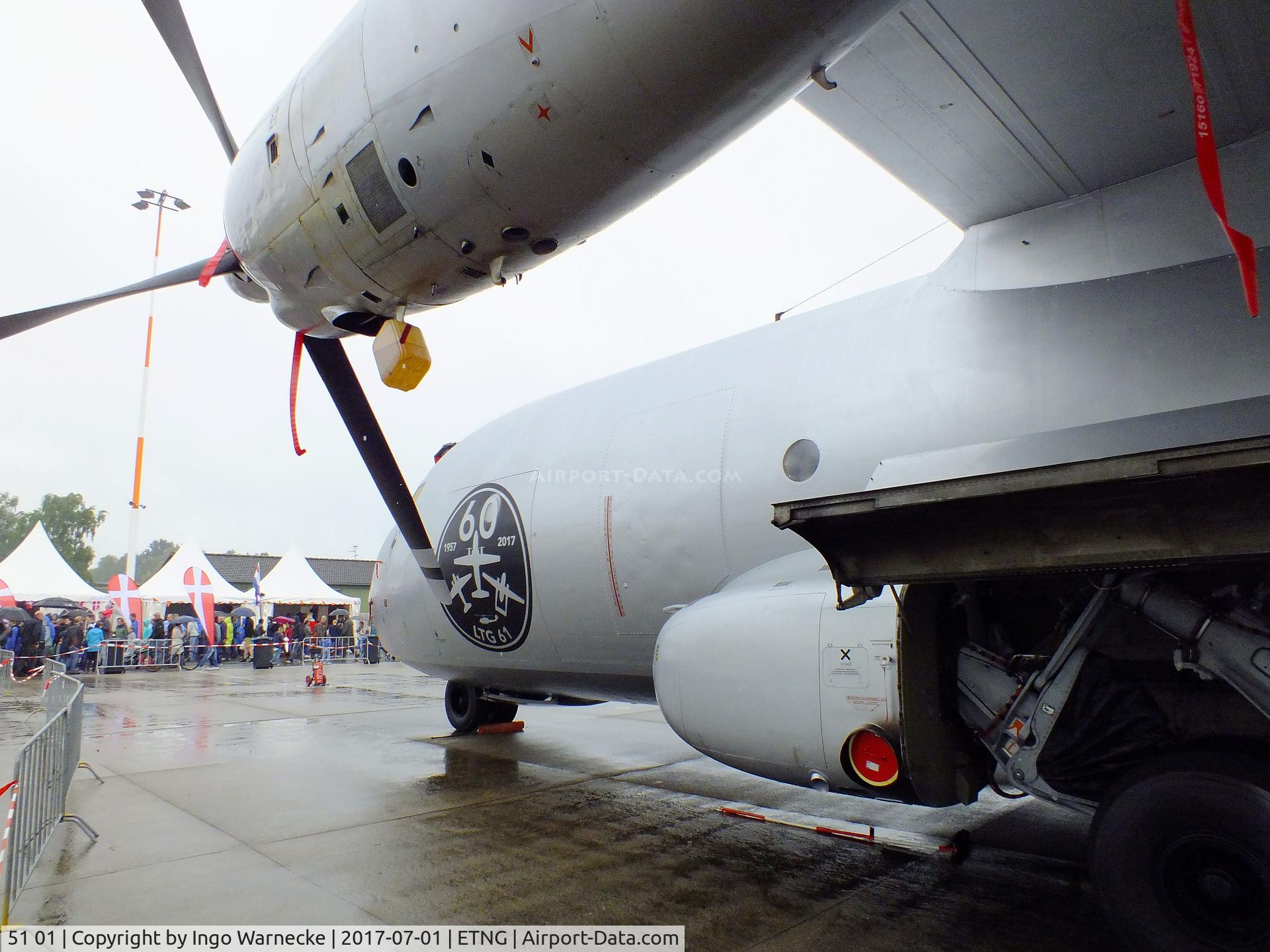 51 01, Transall C-160D C/N D138, Transall C-160D of the Luftwaffe (German Air Force) in 'Silberne Gams / Silver Chamois' special colours at the NAEWF 35 years jubilee display Geilenkirchen 2017