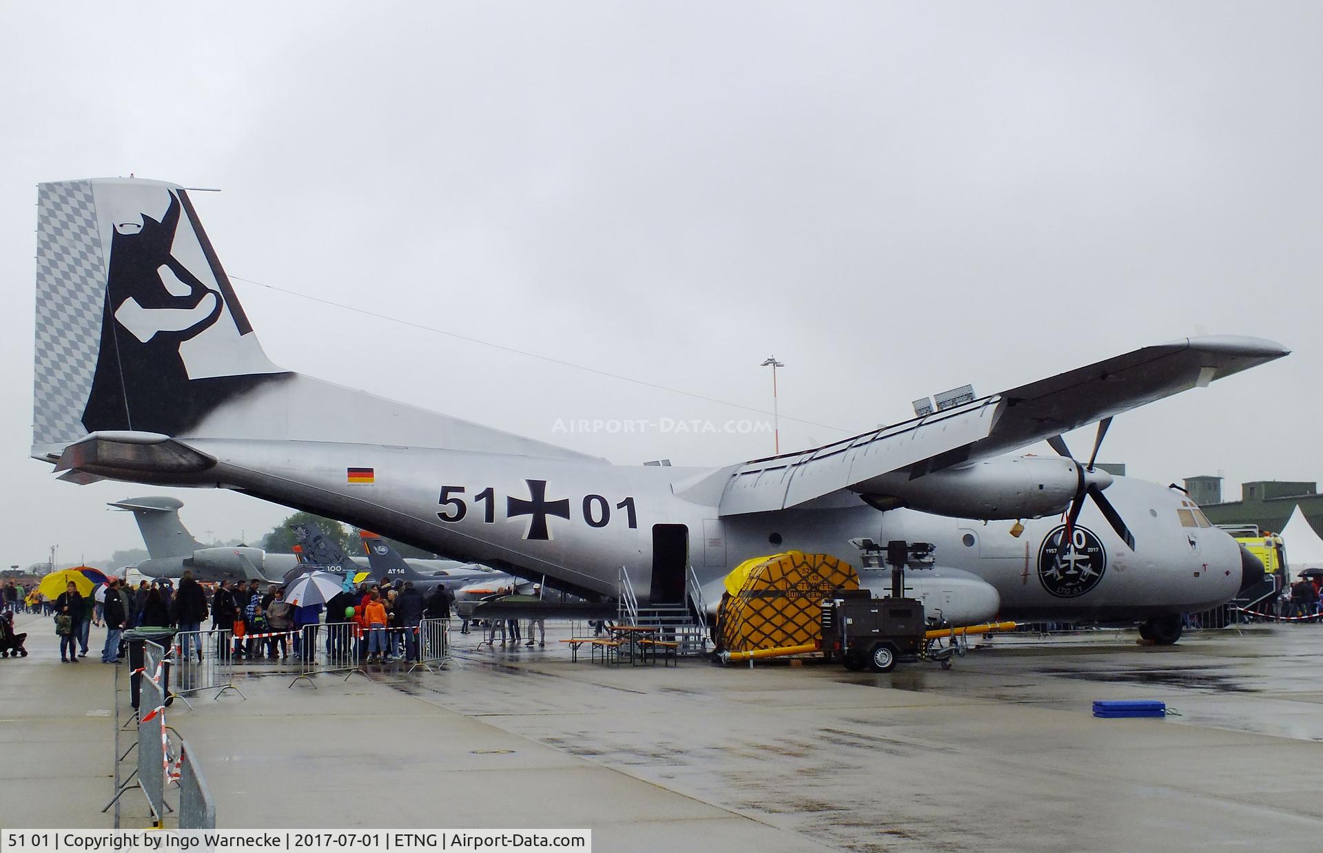 51 01, Transall C-160D C/N D138, Transall C-160D of the Luftwaffe (German Air Force) in 'Silberne Gams / Silver Chamois' special colours at the NAEWF 35 years jubilee display Geilenkirchen 2017