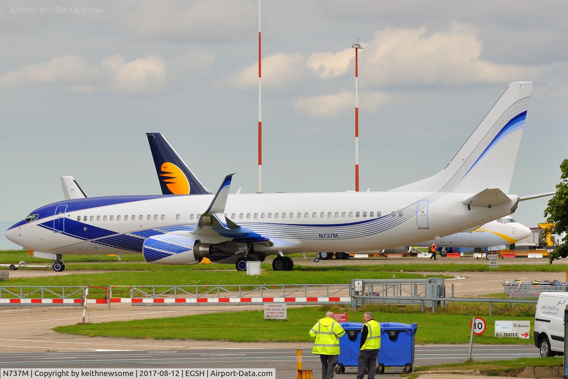 N737M, 2002 Boeing 737-8EQ BBJ C/N 33361, Fresh out of paint shop with all the clutter.