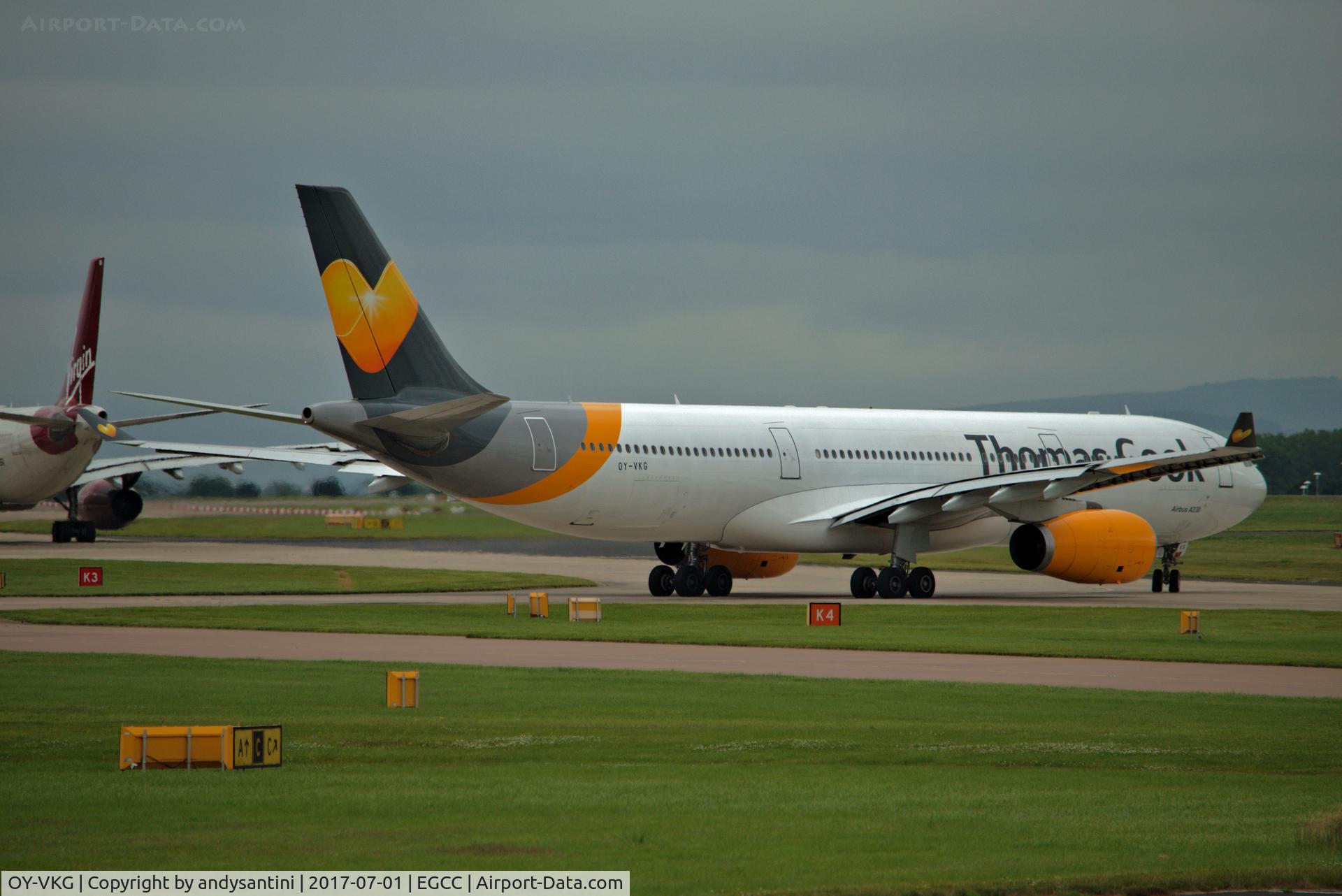 OY-VKG, 2000 Airbus A330-343X C/N 349, taxing out for take off [EGCC uk]