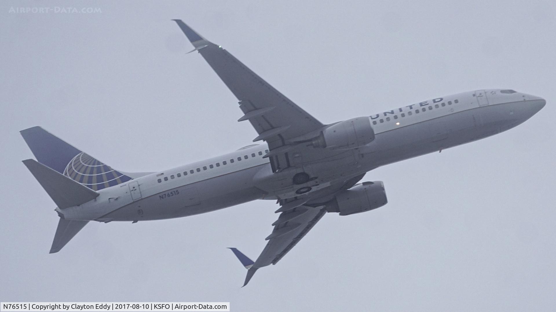 N76515, 2008 Boeing 737-824 C/N 31623, Climbing into the summer fog at SFO. 2017.