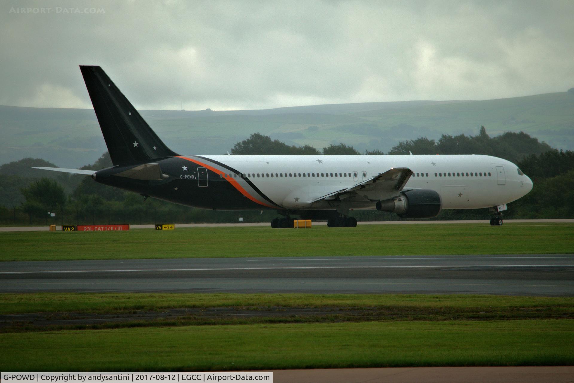 G-POWD, 2003 Boeing 767-36N/ER C/N 30847, waiting to take off on runway 23L @ EGCC