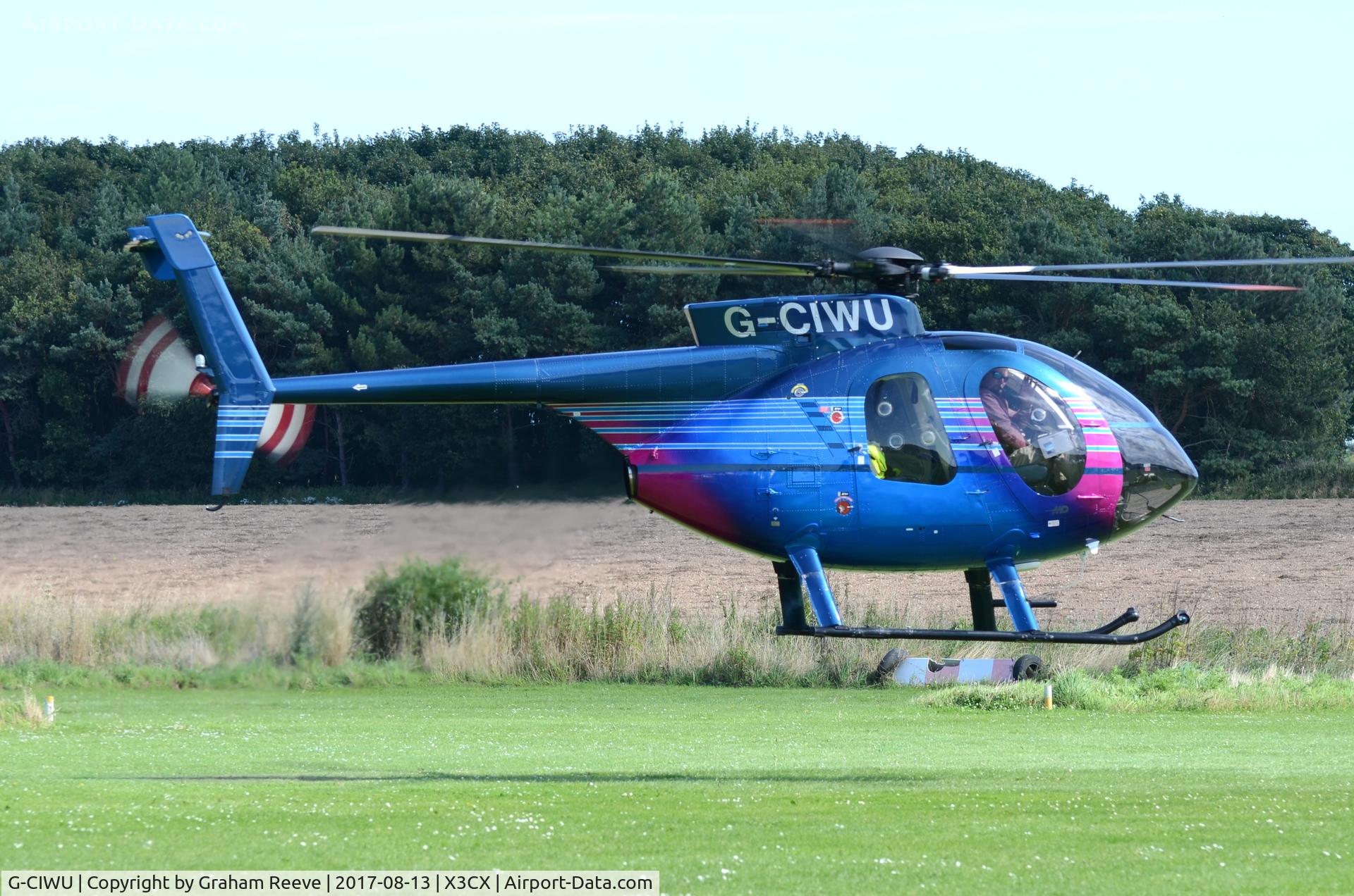 G-CIWU, 1991 McDonnell Douglas MD-520E C/N 0447E, Departing from Northrepps.
