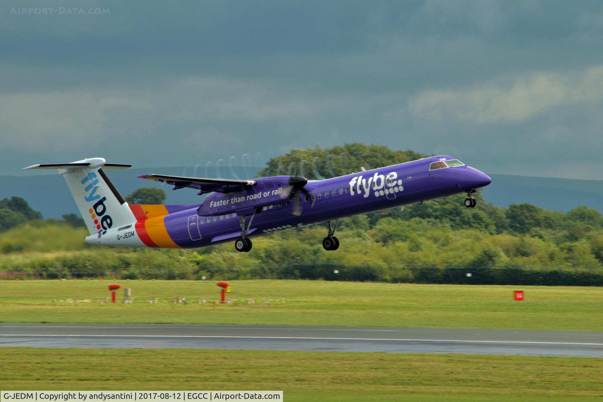 G-JEDM, 2003 De Havilland Canada DHC-8-402Q Dash 8 C/N 4077, just taken off from egcc uk