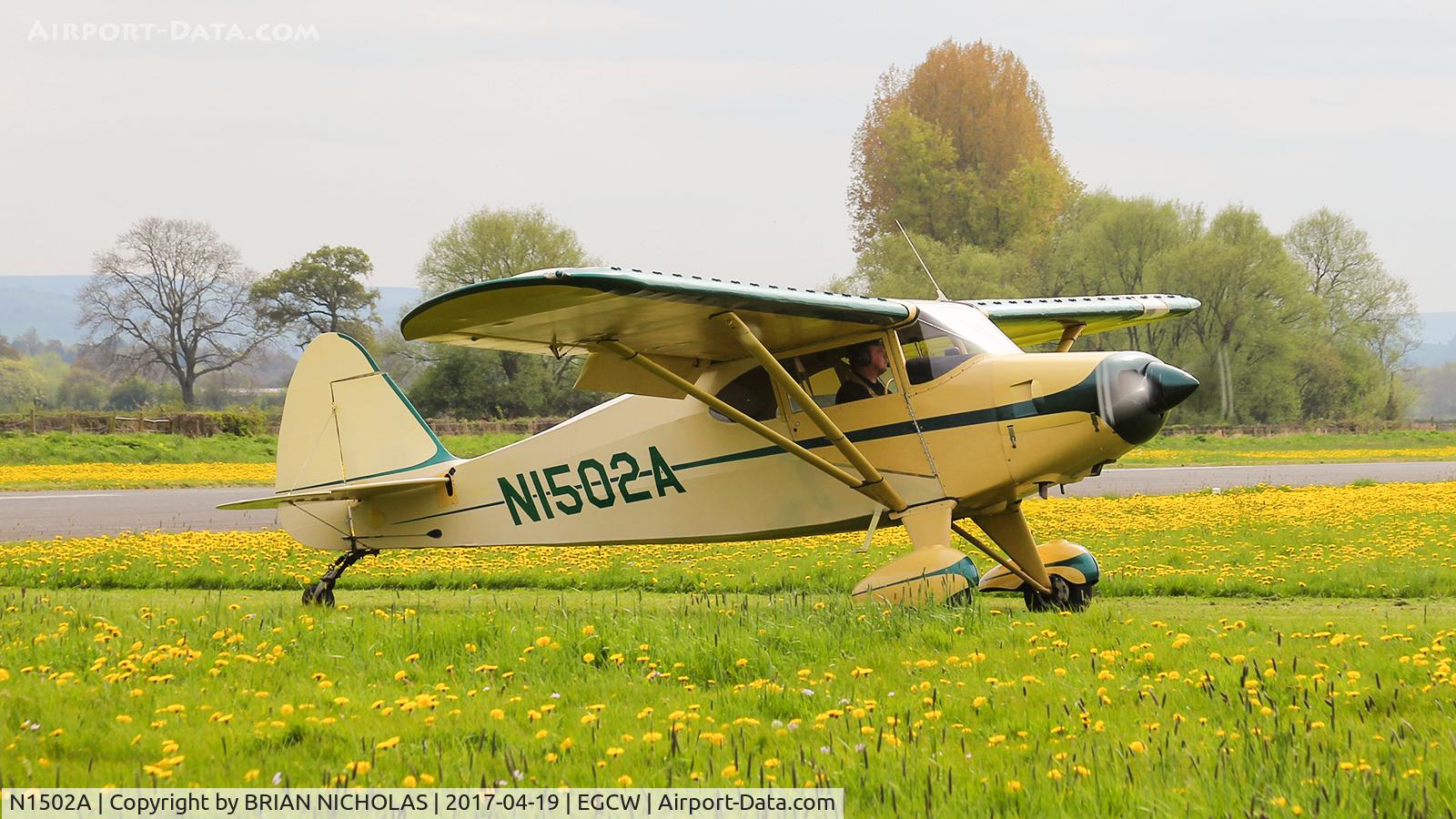N1502A, 1951 Piper PA-20 Pacer C/N 20-686, Vintage Piper arriving at Welshpool.