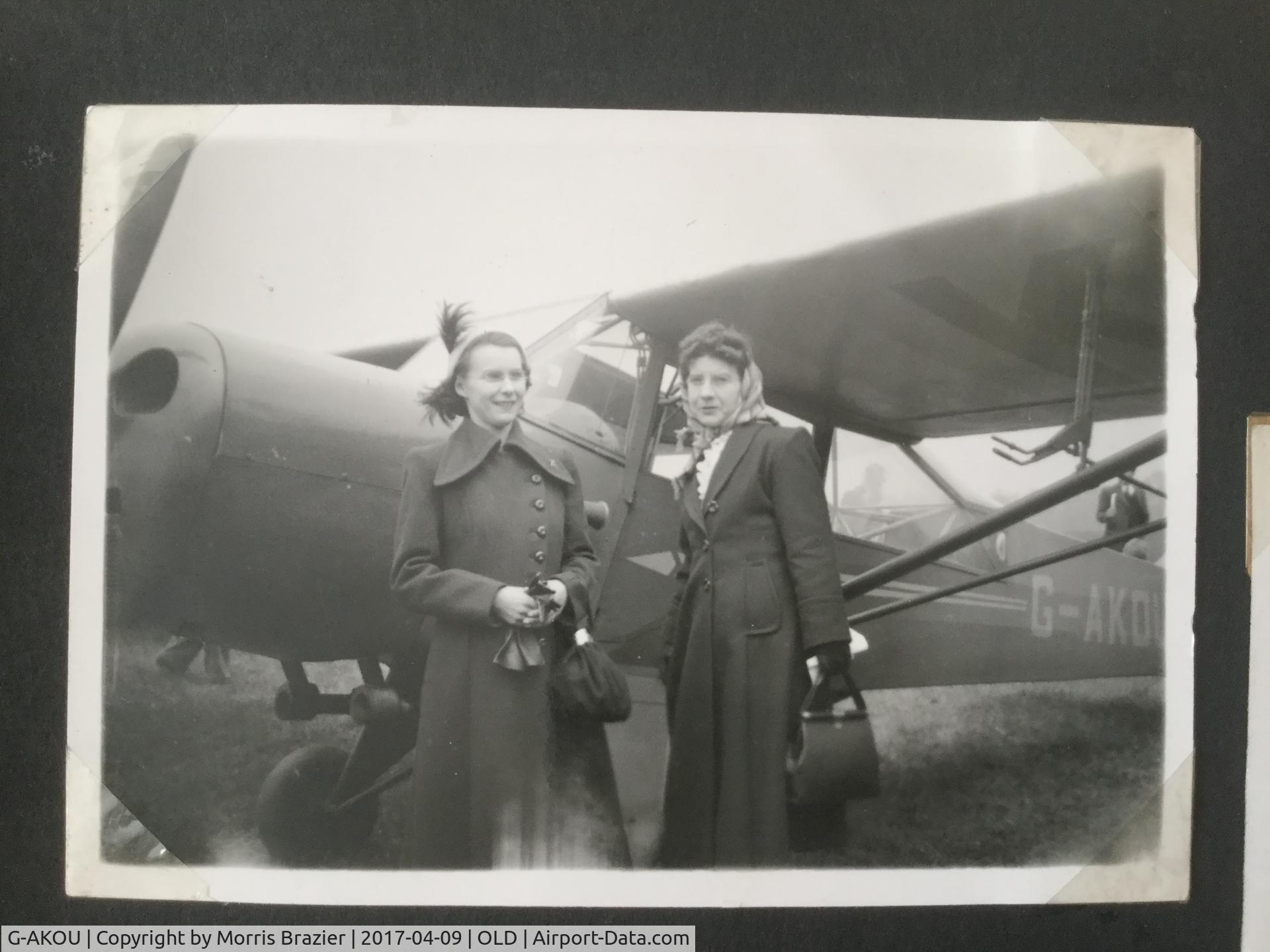 G-AKOU, 1944 Taylorcraft J Auster 5 C/N 1412, Family photo of my mother and grandmother ...I assume at Shuttleworth with G-AKOU