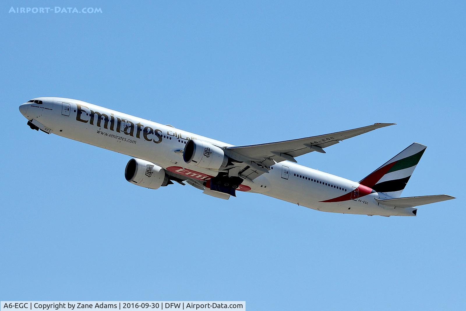 A6-EGC, 2011 Boeing 777-31H/ER C/N 35596, Departing DFW Airport