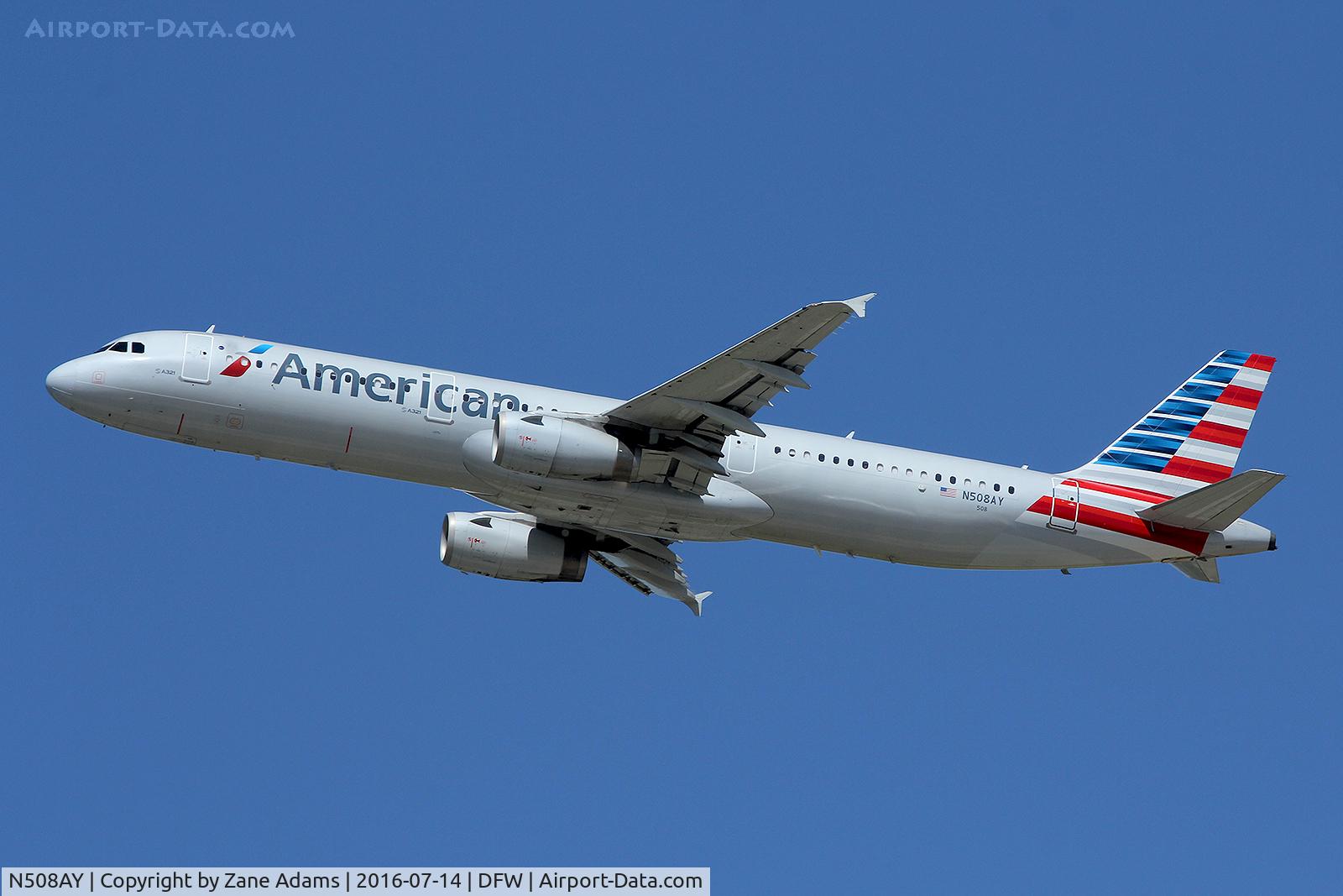 N508AY, 2008 Airbus A321-231 C/N 3740, Departing DFW Airport