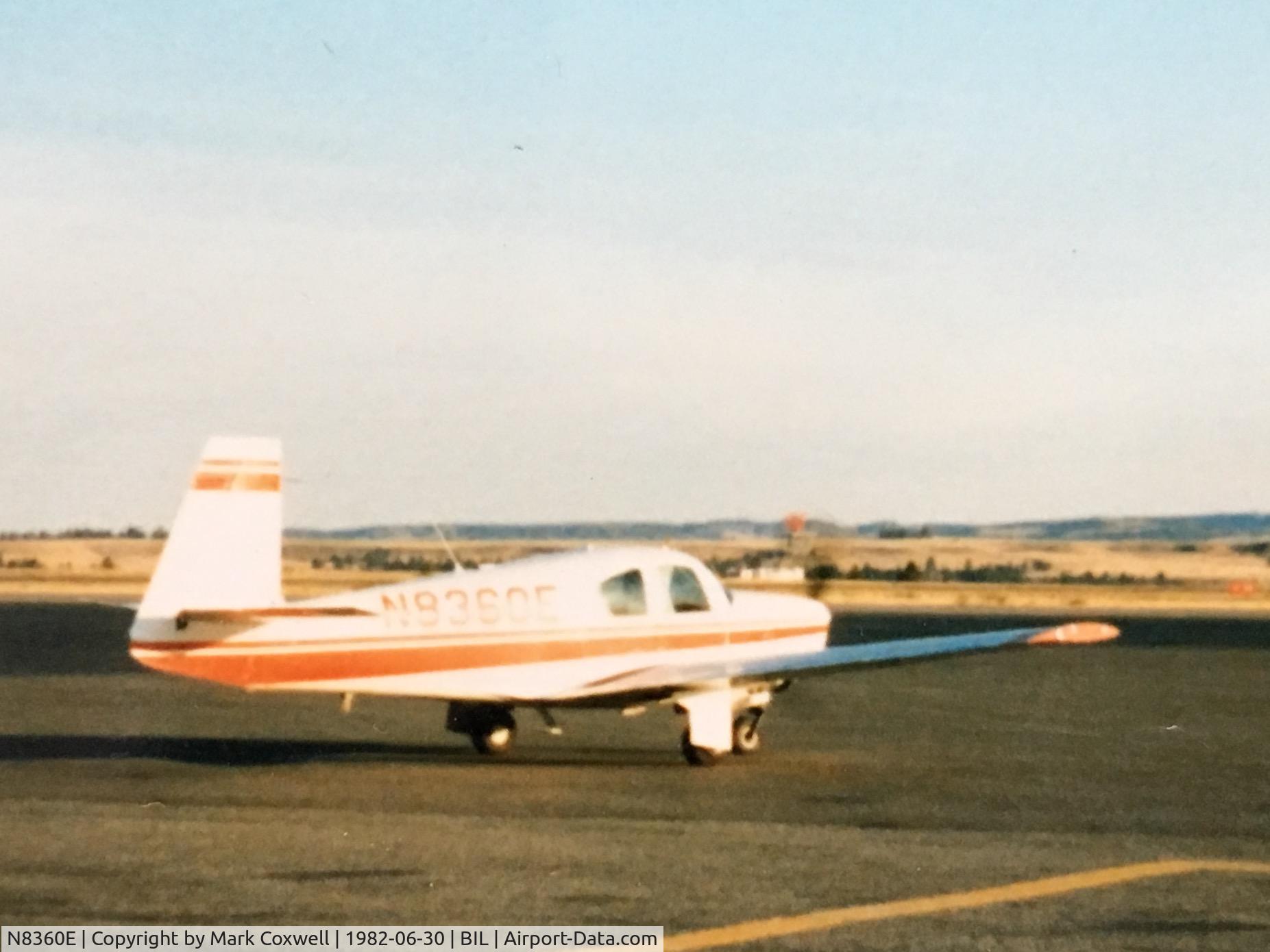 N8360E, 1959 Mooney M20A C/N 1538, My dad, Jonathan Coxwell owned this aircraft in the late 70's/early 80's, and flew our family all over the place in it.  Based out of Billings, Mt.  Flew as far east as Zanesville, Ohio before getting stopped by IFR conditions.  Lots of memories!