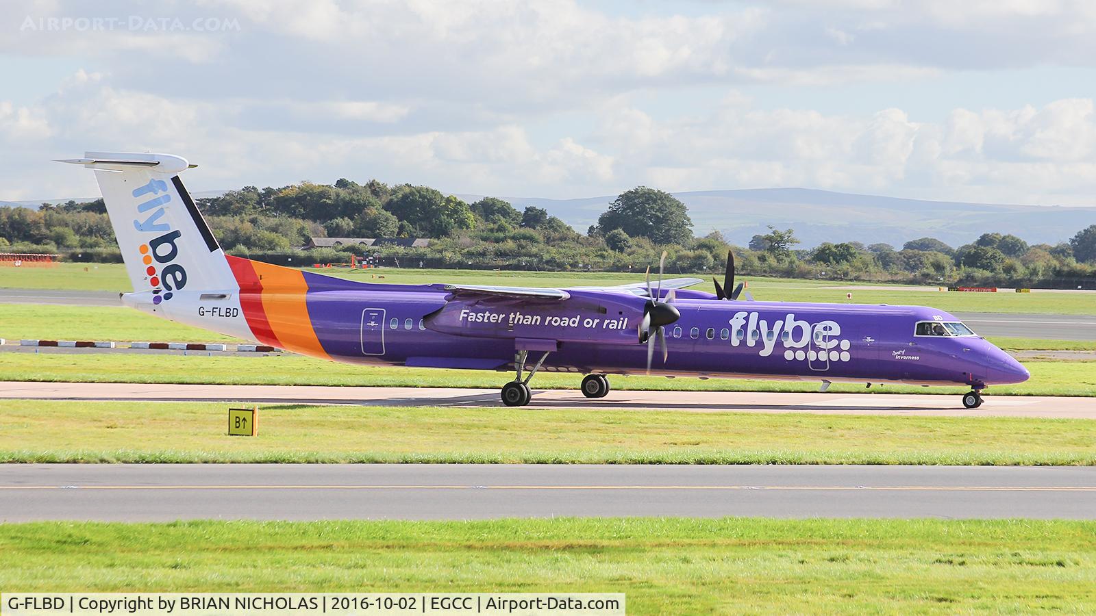 G-FLBD, 2009 De Havilland Canada DHC-8-402Q Dash 8 C/N 4259, Departing Manchester, UK.