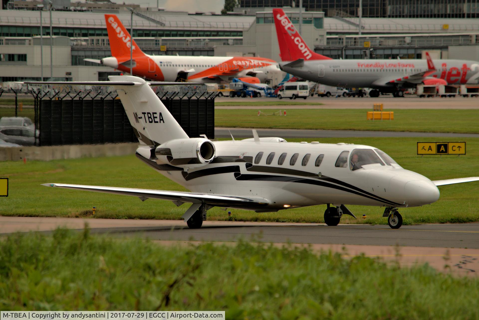 M-TBEA, 2003 Cessna 525A CitationJet CJ2 C/N 525A-0191, just dept [FBO] exc ramp now taxing out for take off.