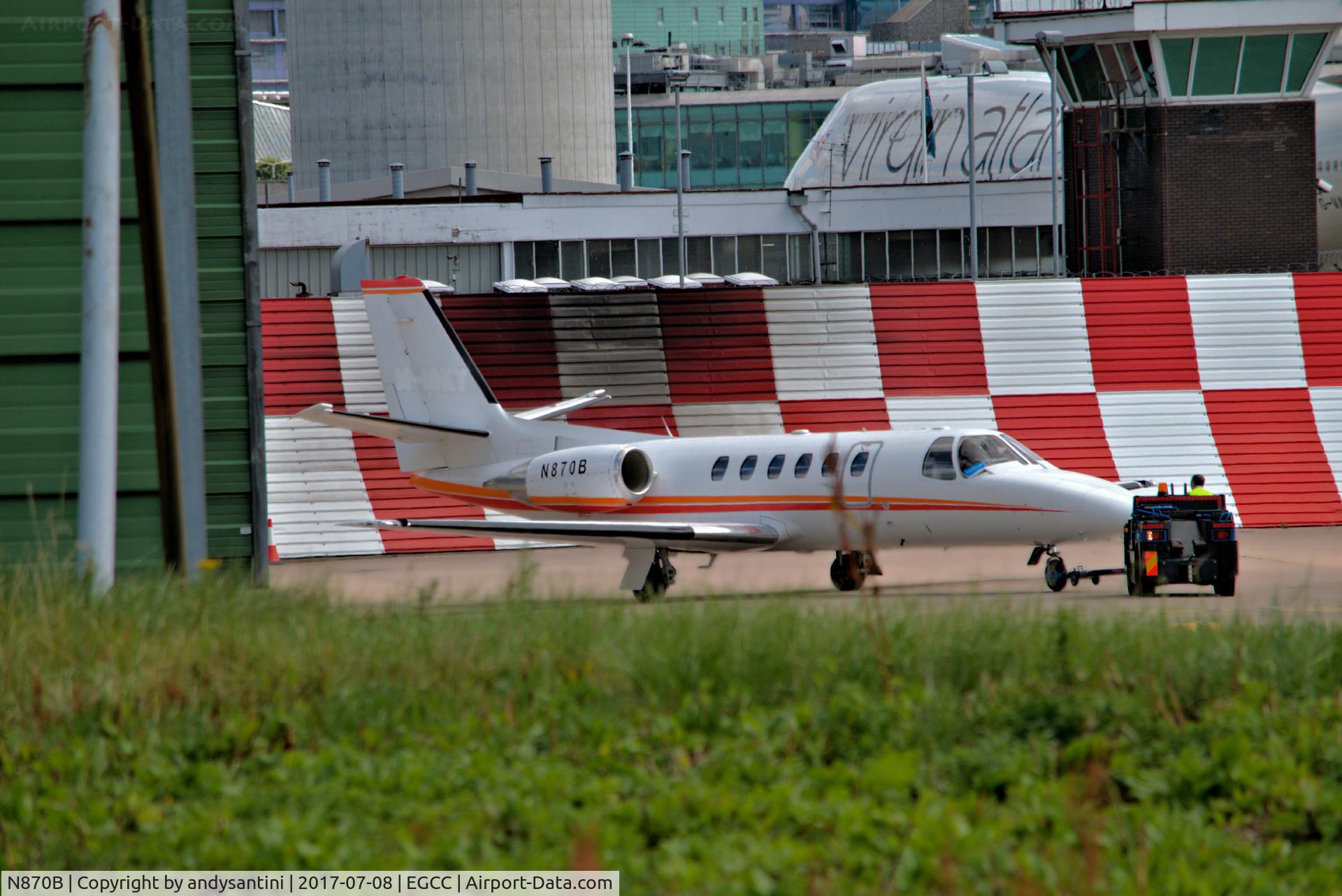 N870B, 1999 Cessna 550 Citation Bravo C/N 550-0870, on the [FBO] exc ramp @ EGCC.