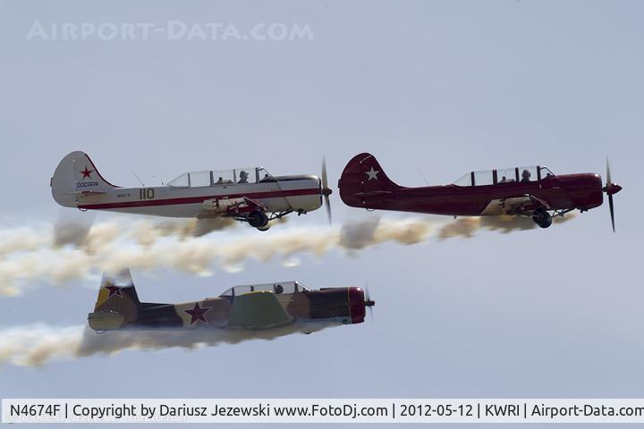 N4674F, 1972 Nanchang CJ-6A C/N 2851247, The NE Raiders Aerobatic Team CJ-6A N4674F,  Yak-52 N1106P and Yak-52 N192YK