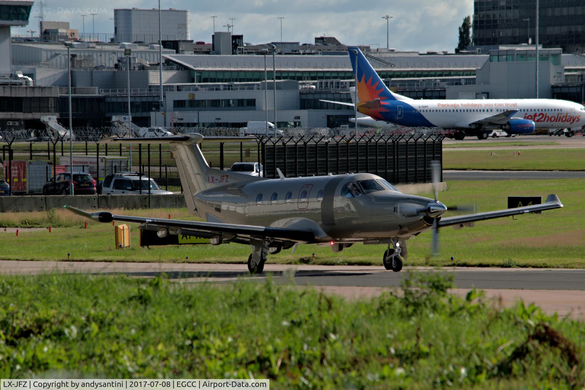 LX-JFZ, 2017 Pilatus PC-12/47E C/N 1572, just dept the [FBO exc ramp]