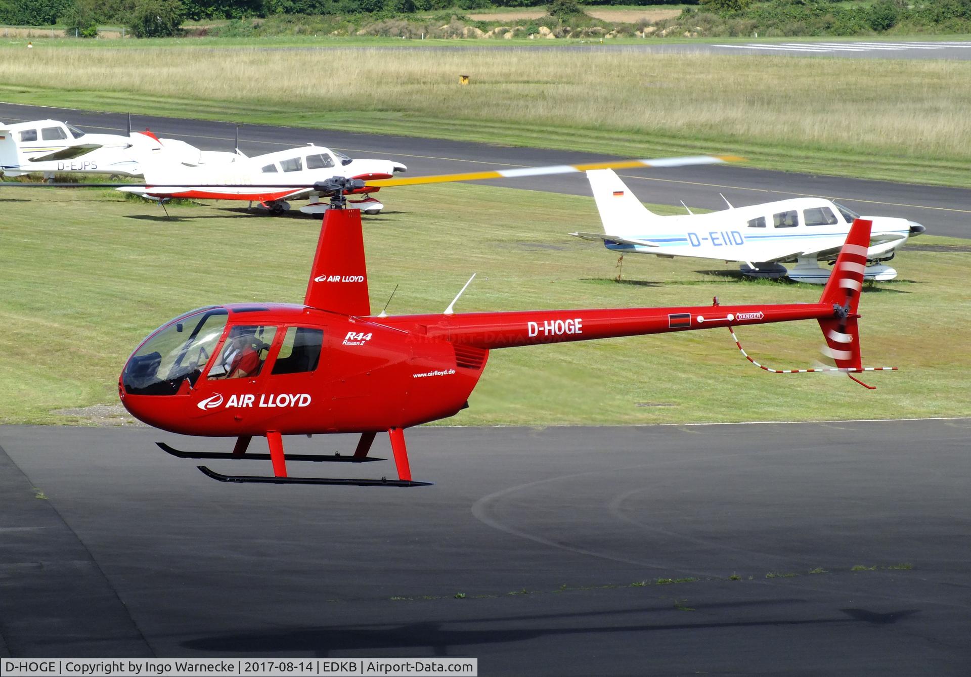 D-HOGE, Robinson R44  Raven II C/N 10588, Robinson R44 Raven II of Air Lloyd at Bonn-Hangelar airfield