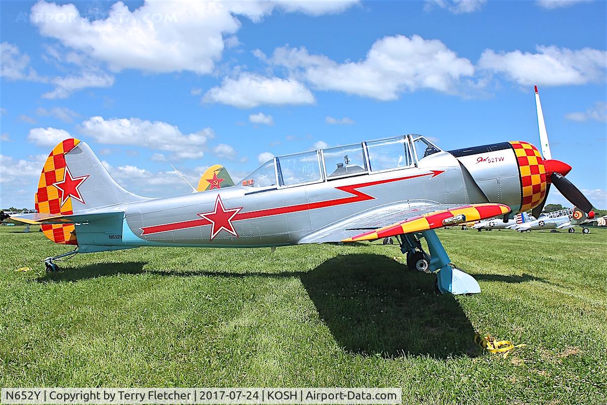 N652Y, 2004 Yakovlev (Aerostar) Yak-52TW C/N 0412510, At 2017 EAA Airventure at Oshkosh