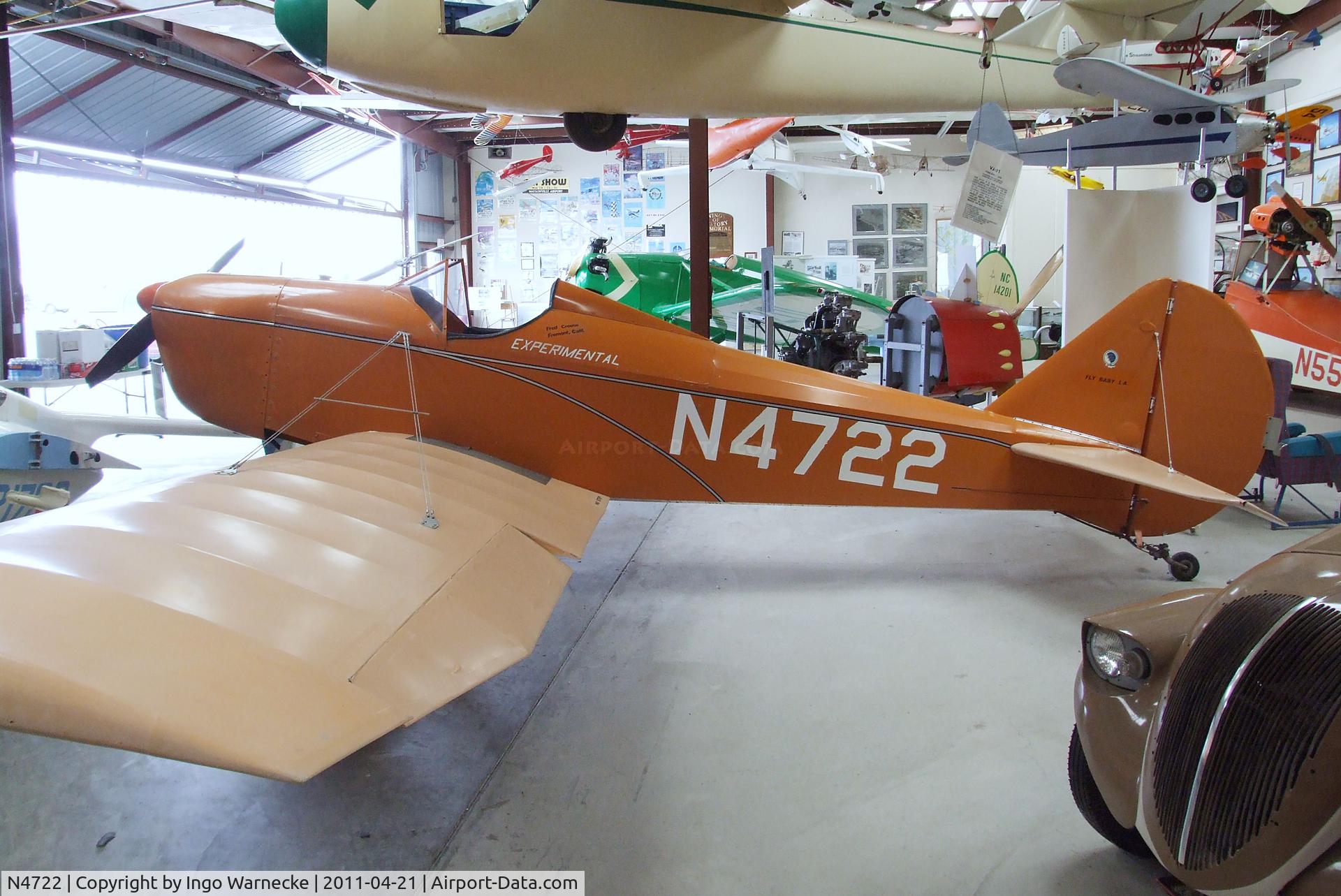 N4722, 1970 Bowers Fly Baby 1A C/N 65-56, Bowers Fly Baby 1A at the Wings of History Air Museum, San Martin CA