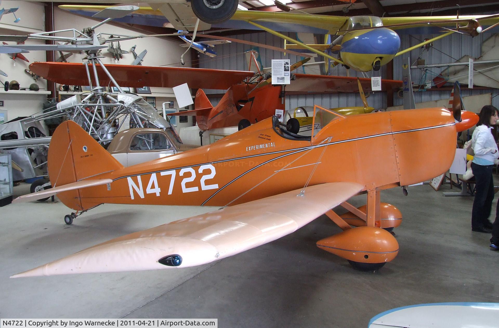 N4722, 1970 Bowers Fly Baby 1A C/N 65-56, Bowers Fly Baby 1A at the Wings of History Air Museum, San Martin CA