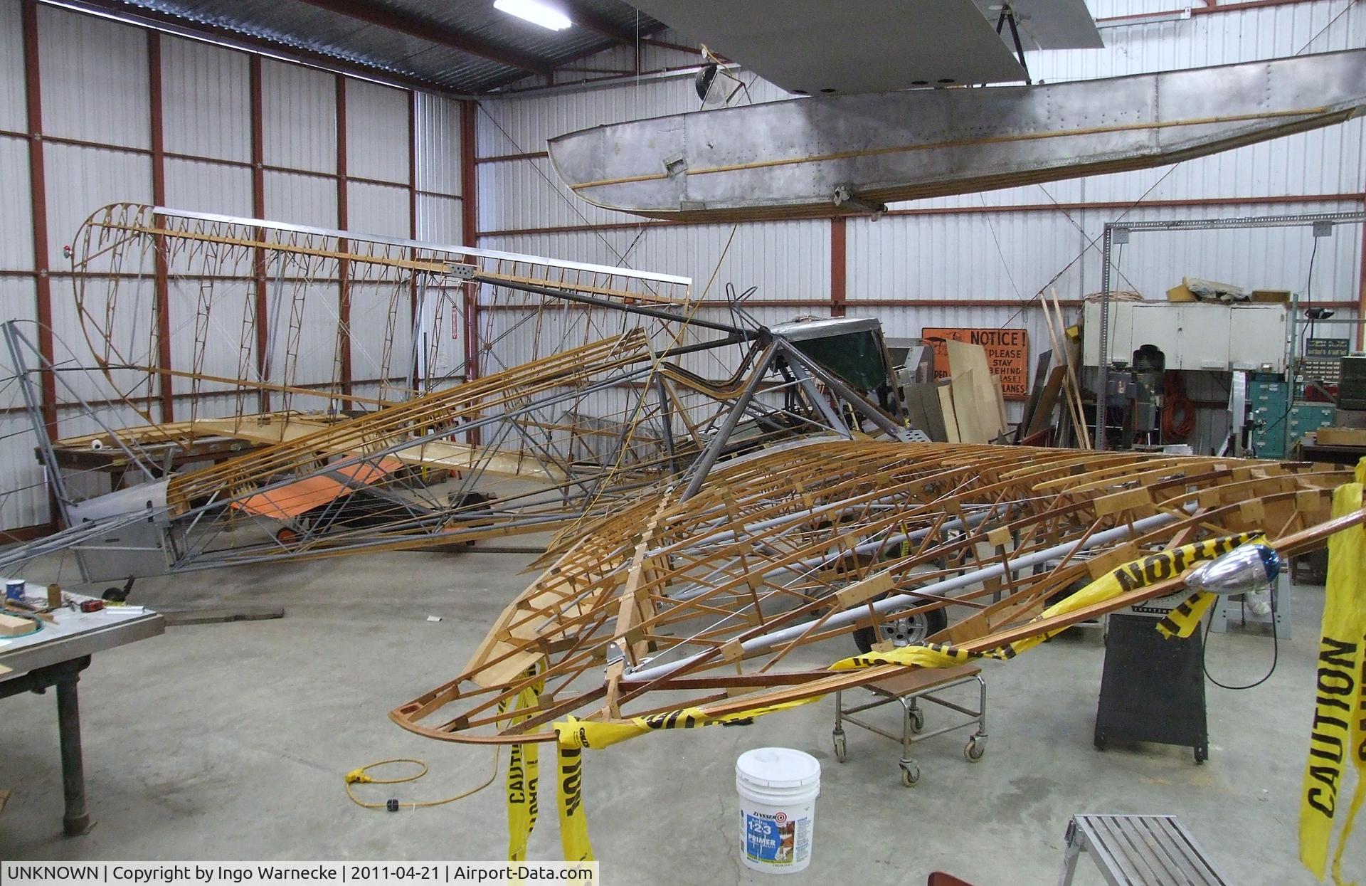 UNKNOWN, 1940 Security Aircraft Corp Airster S-1B C/N unknown, Security Aircraft Corp. Airster S-1B being restored (without skin) at the Wings of History Air Museum, San Martin CA