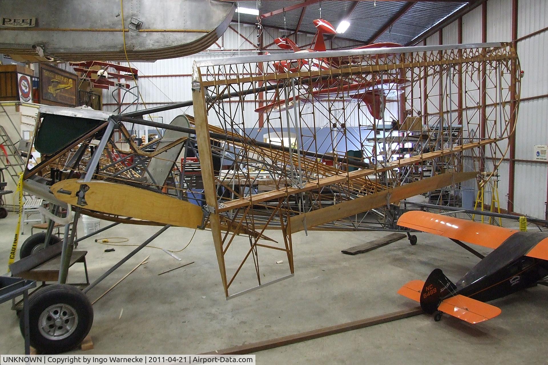 UNKNOWN, 1940 Security Aircraft Corp Airster S-1B C/N unknown, Security Aircraft Corp. Airster S-1B being restored (without skin) at the Wings of History Air Museum, San Martin CA