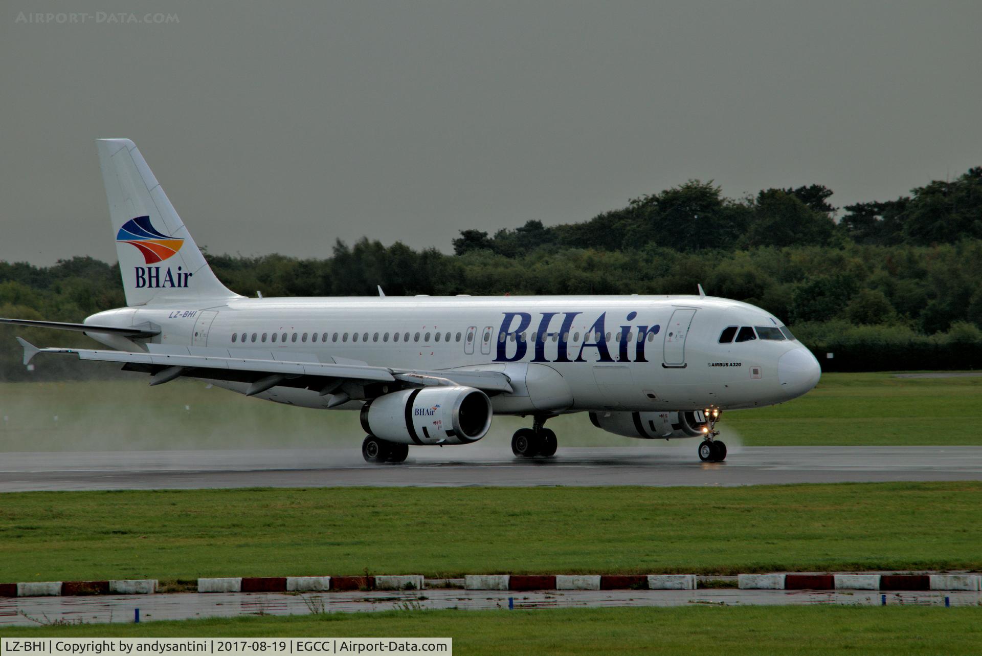 LZ-BHI, 2007 Airbus A320-214 C/N 3125, just landed on a wet runway 23R @ egcc