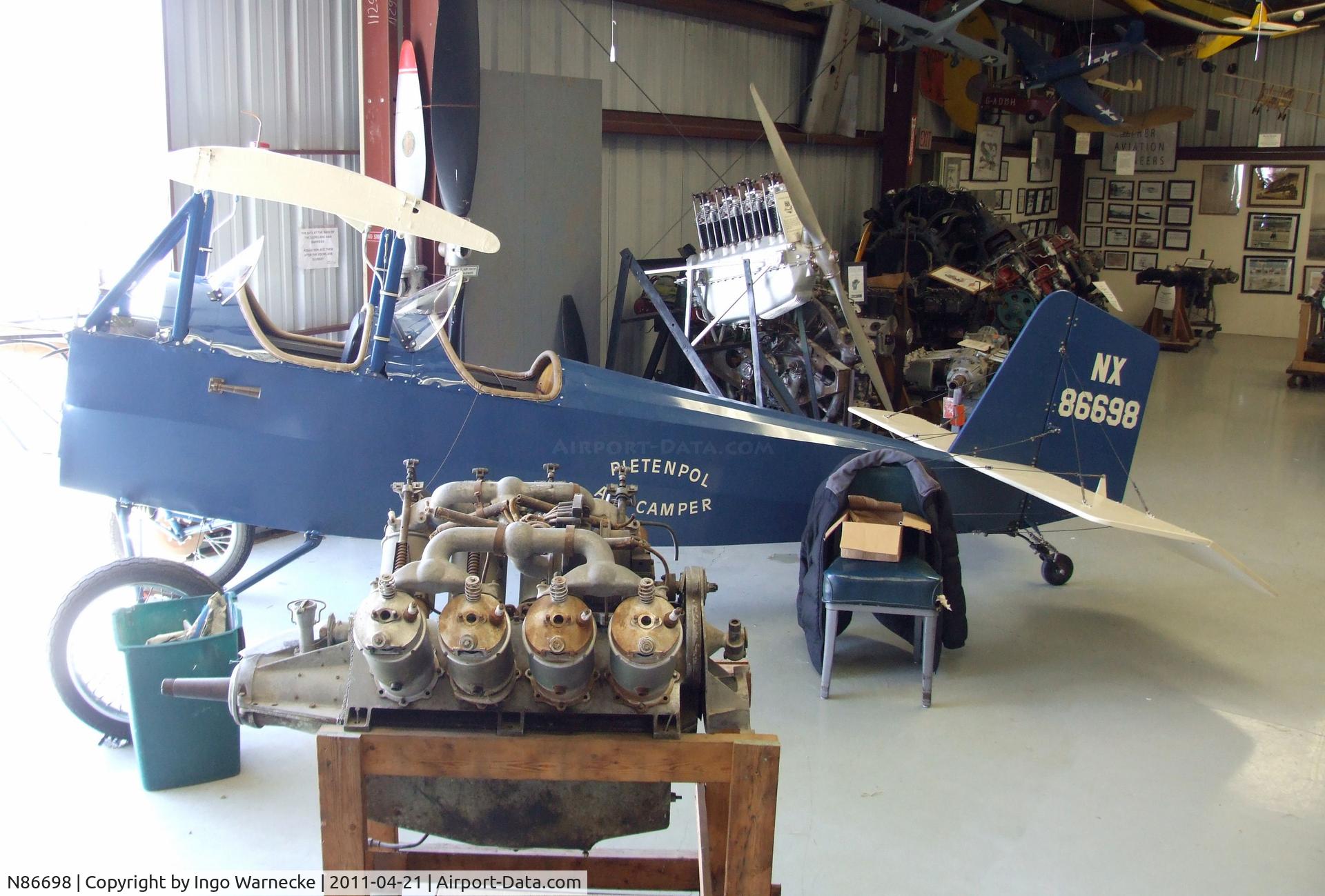 N86698, 1965 Pietenpo Air Camper C/N D-1, Pietenpol (Dunton M.P.) Air Camper (fuselage only) at the Wings of History Air Museum, San Martin CA
