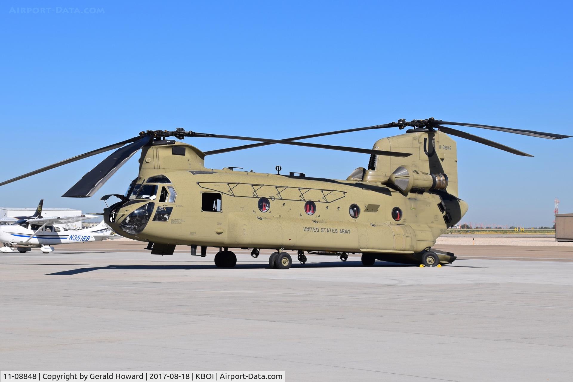 11-08848, 2011 Boeing CH-47F Chinook C/N M.8848, Parked on the south GA ramp. The horseshoe on the tail belongs to the 2nd Battalion, 4th AV Brigade, Fort Carson, CO.