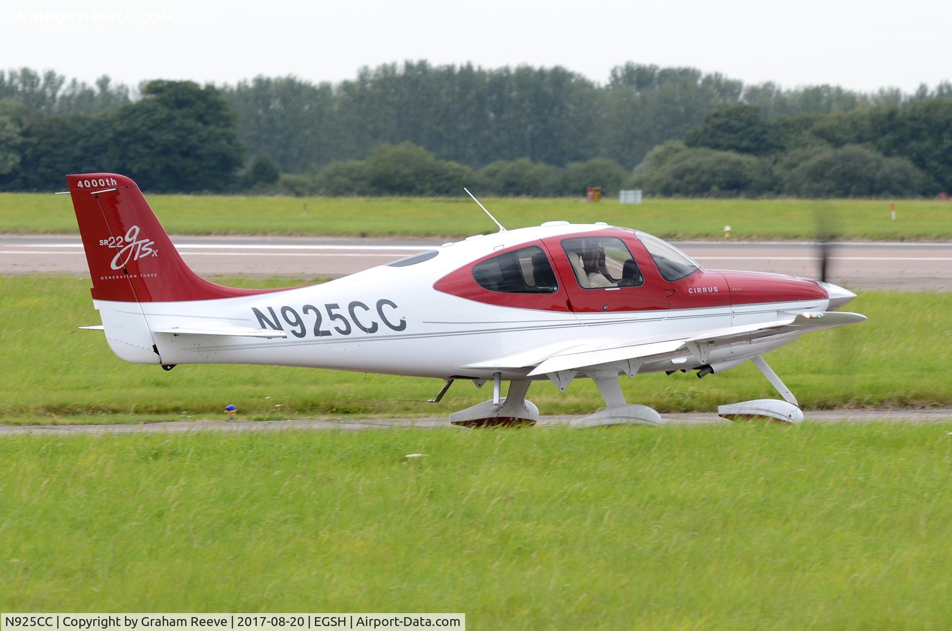 N925CC, 2008 Cirrus SR22 G3 GTSX Perspective C/N 2992, Departing from Norwich.