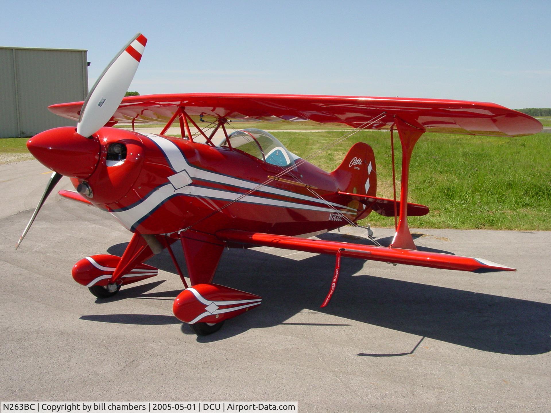 N263BC, 2005 Pitts S-1S Special C/N 9058, Plans built Pitts S1-SS. Barrett IO360. Cold air induction. Maxi sump. 4 into1 exhaust. 10:1 compression pistons. Whirlwind 200C Prop. Ceconite with Airtech covering process and paint. Wood leading edges. Kevlar reinforced wood trailing edges.