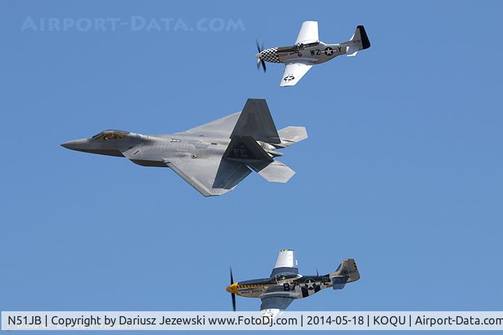 N51JB, 1944 North American P-51D Mustang C/N 122-39488, Heritage Flight: F-22 Raptor and two P-51 Mustangs