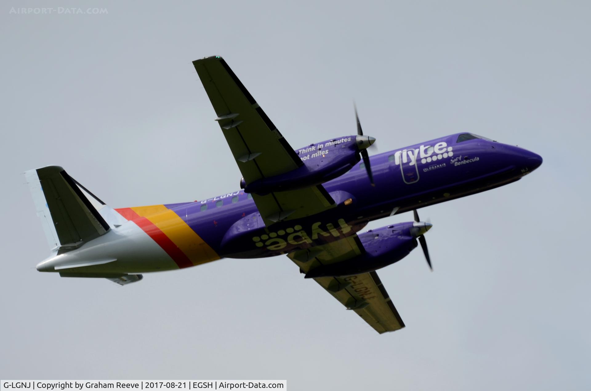 G-LGNJ, 1989 Saab 340B C/N 340B-173, Departing from Norwich.
