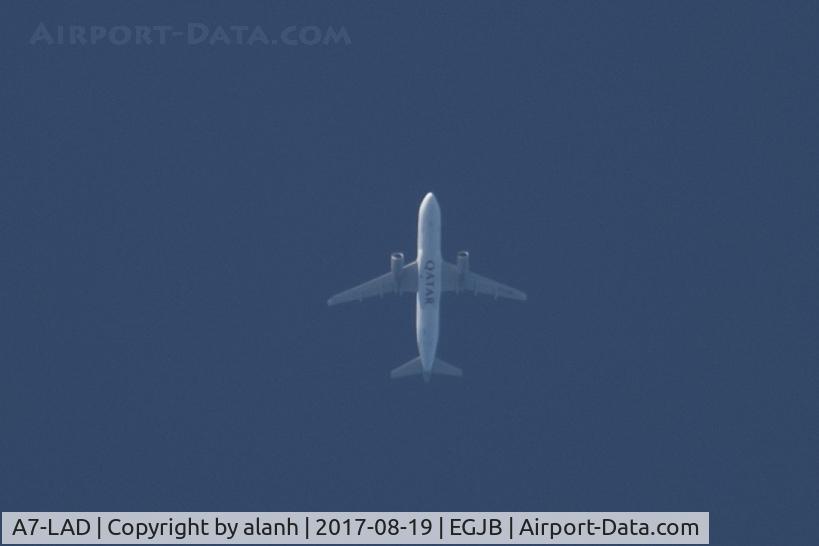 A7-LAD, 2015 Airbus A320-214 C/N 6529, Wearing Qatar Airlines titles, overhead Guernsey en route LHR - MAD