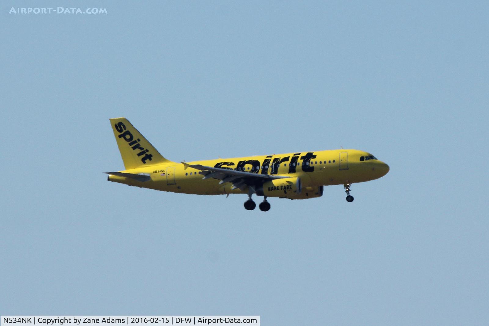 N534NK, 2008 Airbus A319-132 C/N 3395, Arriving at DFW Airport