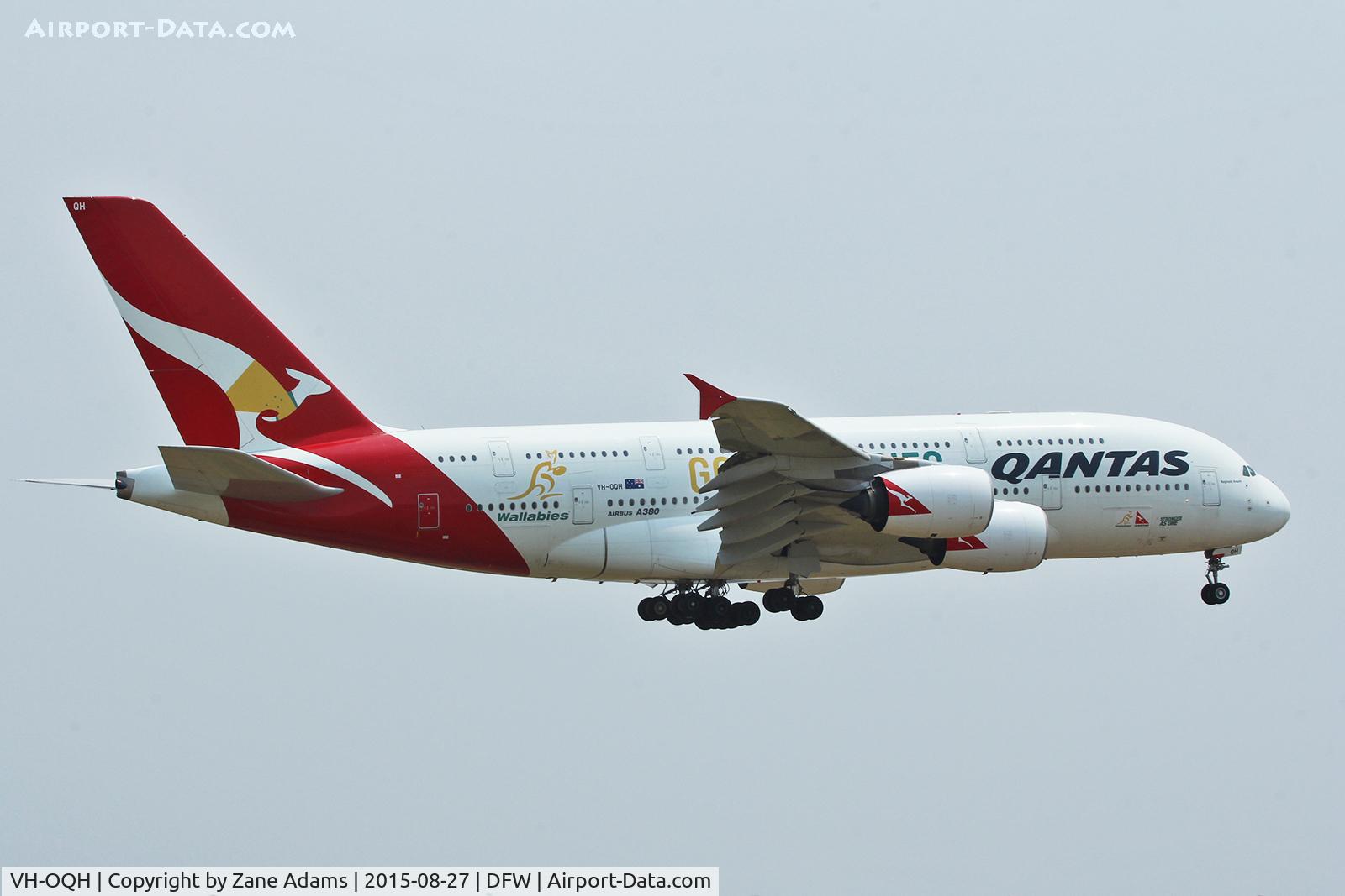 VH-OQH, 2009 Airbus A380-842 C/N 050, Arriving at DFW Airport