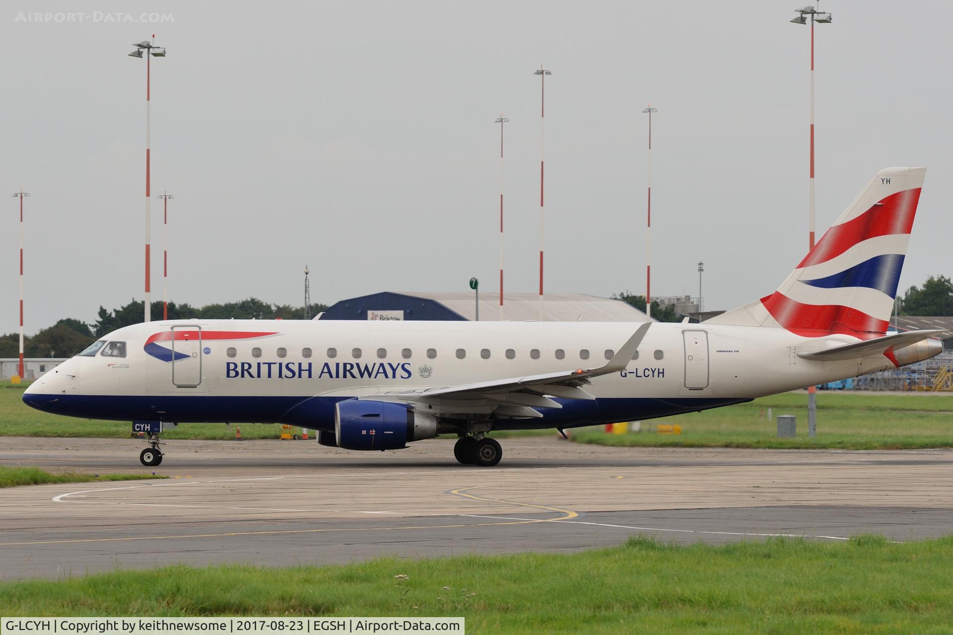 G-LCYH, 2009 Embraer 170STD (ERJ-170-100STD) C/N 17000302, Leaving Norwich following maintenance.