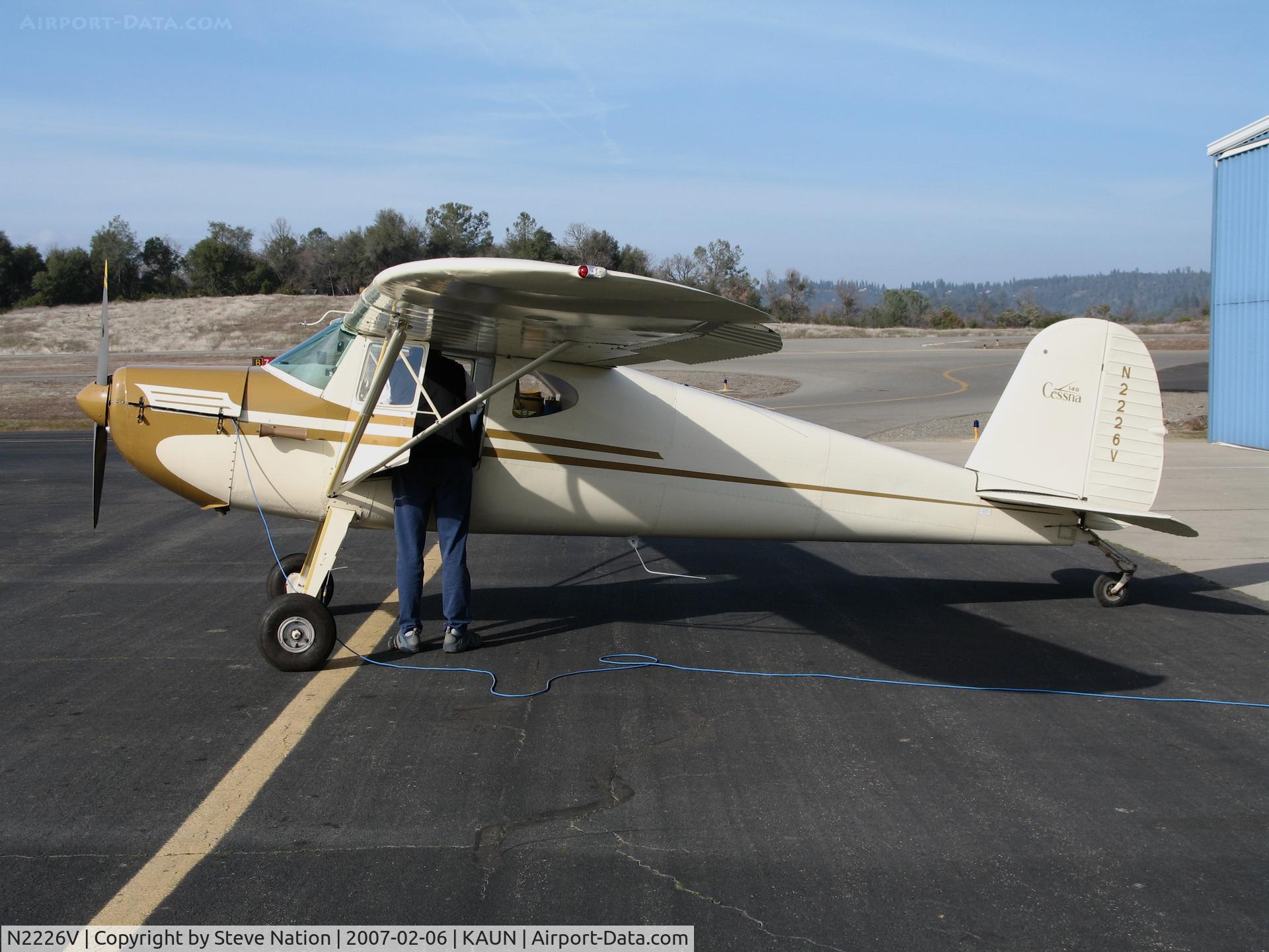 N2226V, 1948 Cessna 140 C/N 14457, Locally-based 1948 Cessna 140 out of the hangar and into the sun @ Auburn Municipal Airport, CA