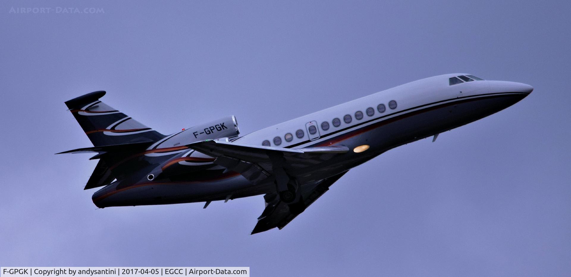 F-GPGK, 1989 Dassault Falcon 900 C/N 69, just taken off from EGCC uk