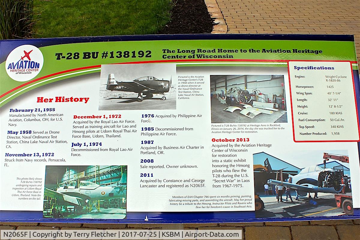 N2065F, 1955 North American T-28B Trojan C/N 200-263, History of T-28 preserved at Sheboygan County Memorial Airport in Wisconsin