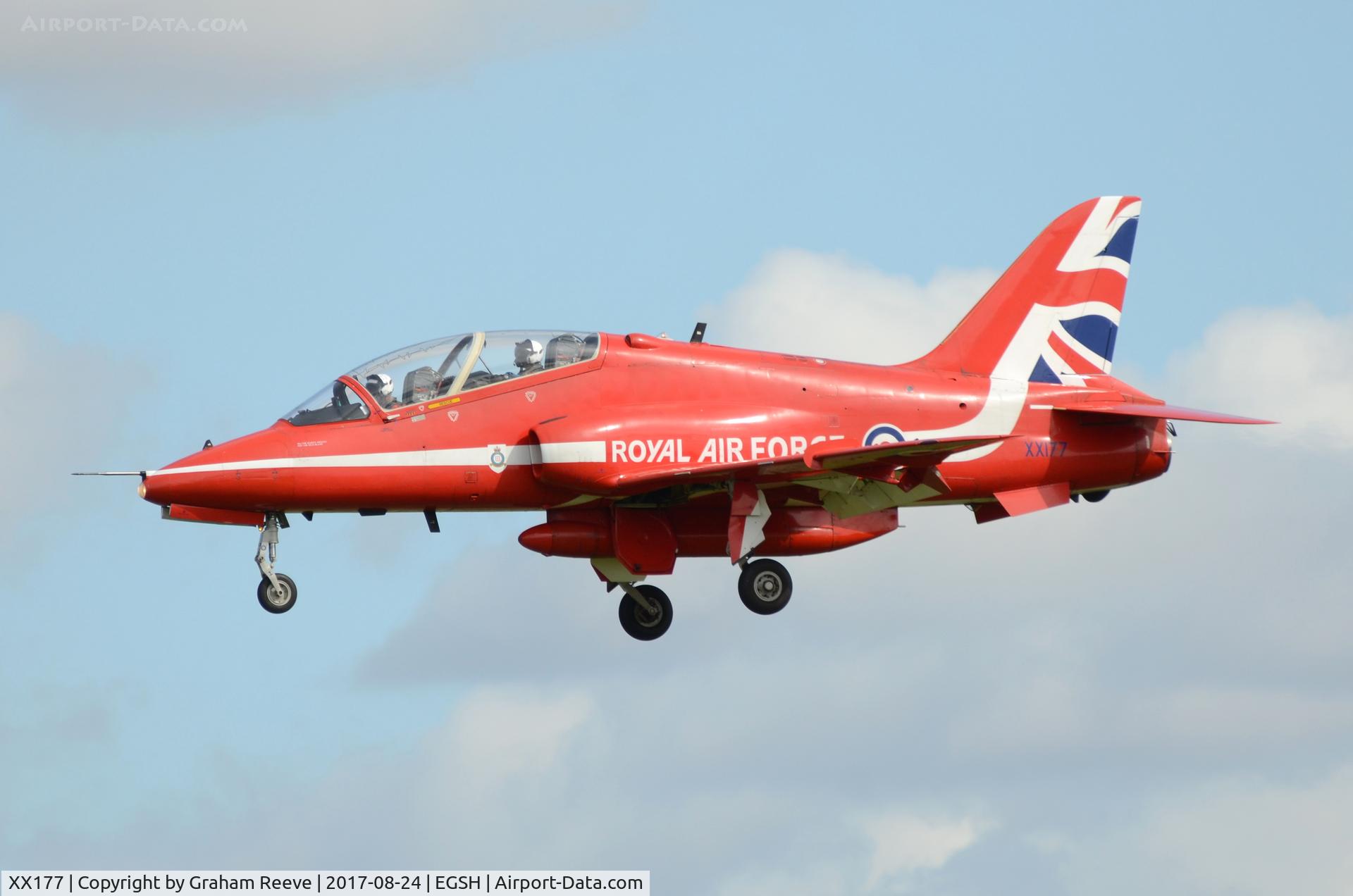 XX177, 1977 Hawker Siddeley Hawk T.1 C/N 024/312024, Landing at Norwich.