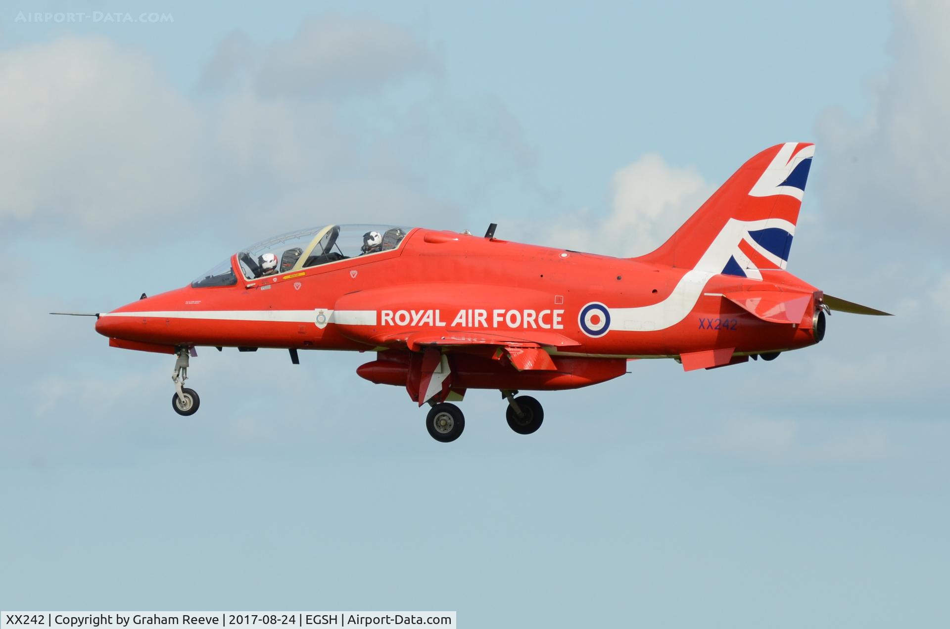 XX242, 1978 Hawker Siddeley Hawk T.1 C/N 078/312078, Landing at Norwich.