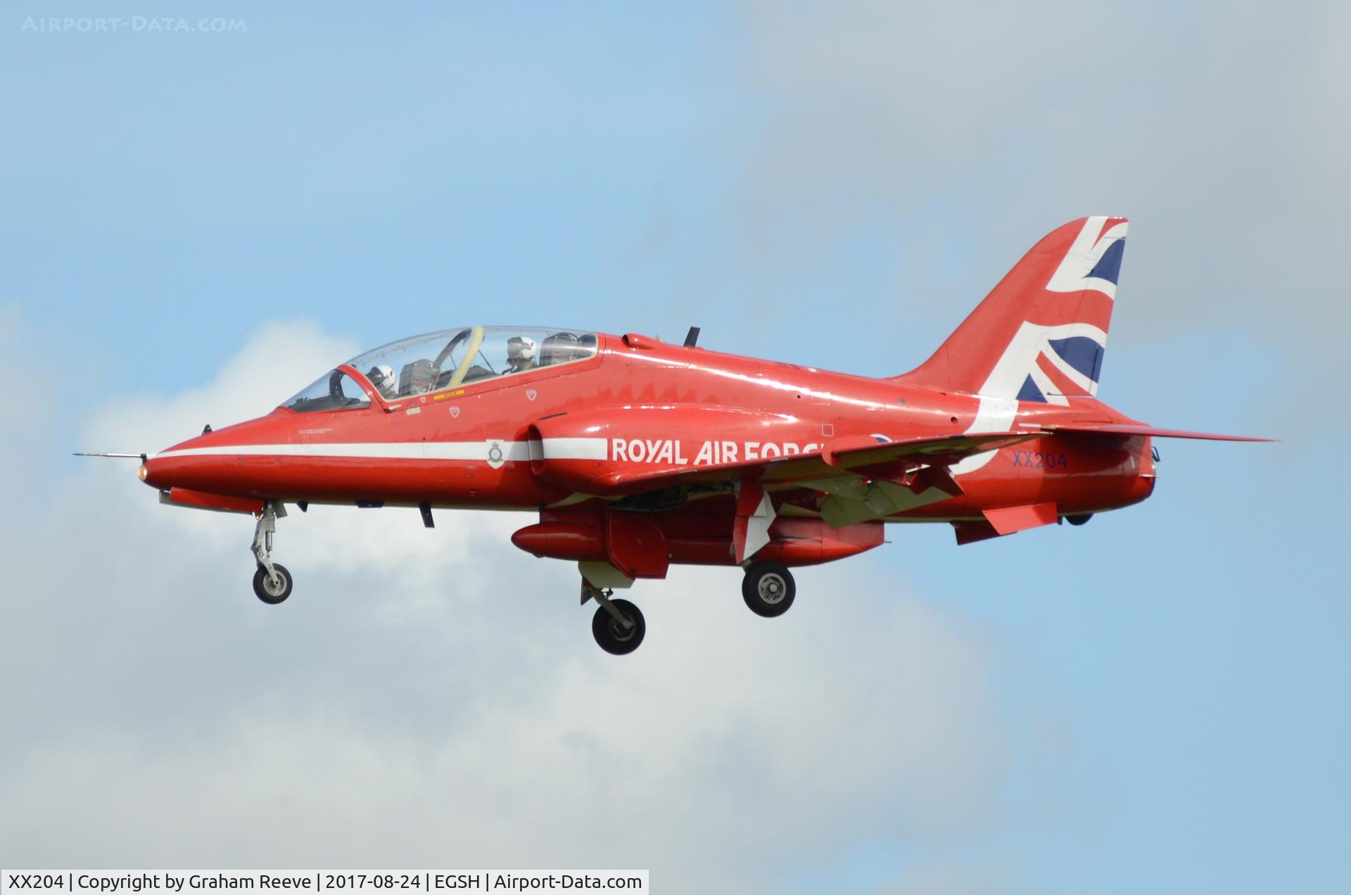 XX204, 1978 Hawker Siddeley Hawk T.1A C/N 051/312051, Landing at Norwich.