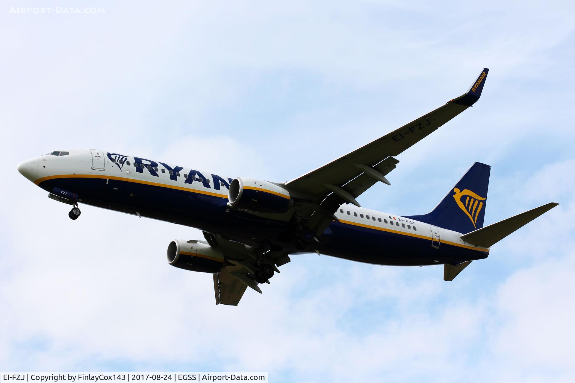 EI-FZJ, 2017 Boeing 737-8AS C/N 44788, Landing at London Stansted (STN) from La Rochelle (LRH) as FR8747