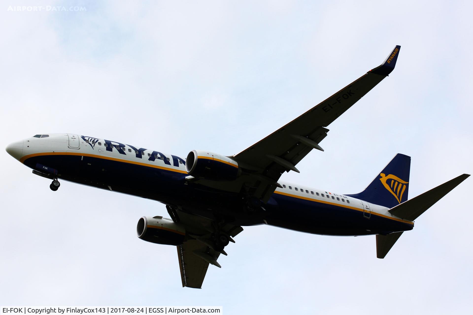 EI-FOK, 2016 Boeing 737-8AS C/N 44719, Landing at London Stansted (STN) from Edinburgh (EDI) as FR2684