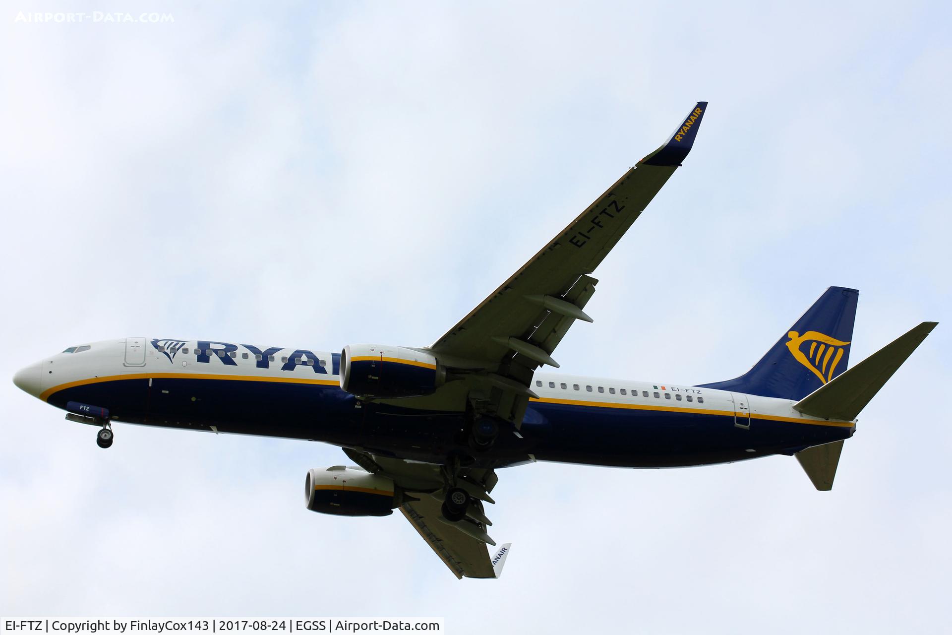 EI-FTZ, 2017 Boeing 737-8AS C/N 44773, Landing at London Stansted (STN) from Bergerac (EGC) as FR8593