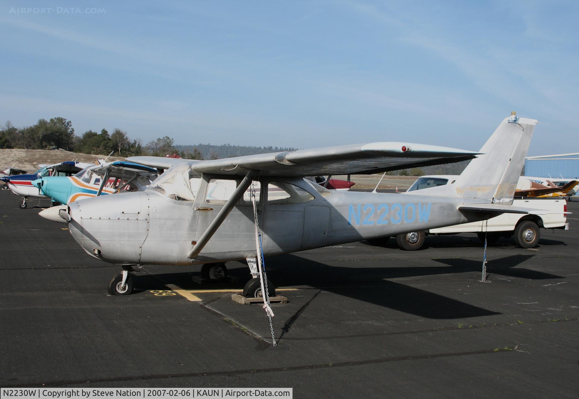 N2230W, 1963 Cessna 172D C/N 17250077, Locally-based 1963 Cessna 172D Skyhawk still in bare aluminum finish @ Auburn Municipal Airport, CA