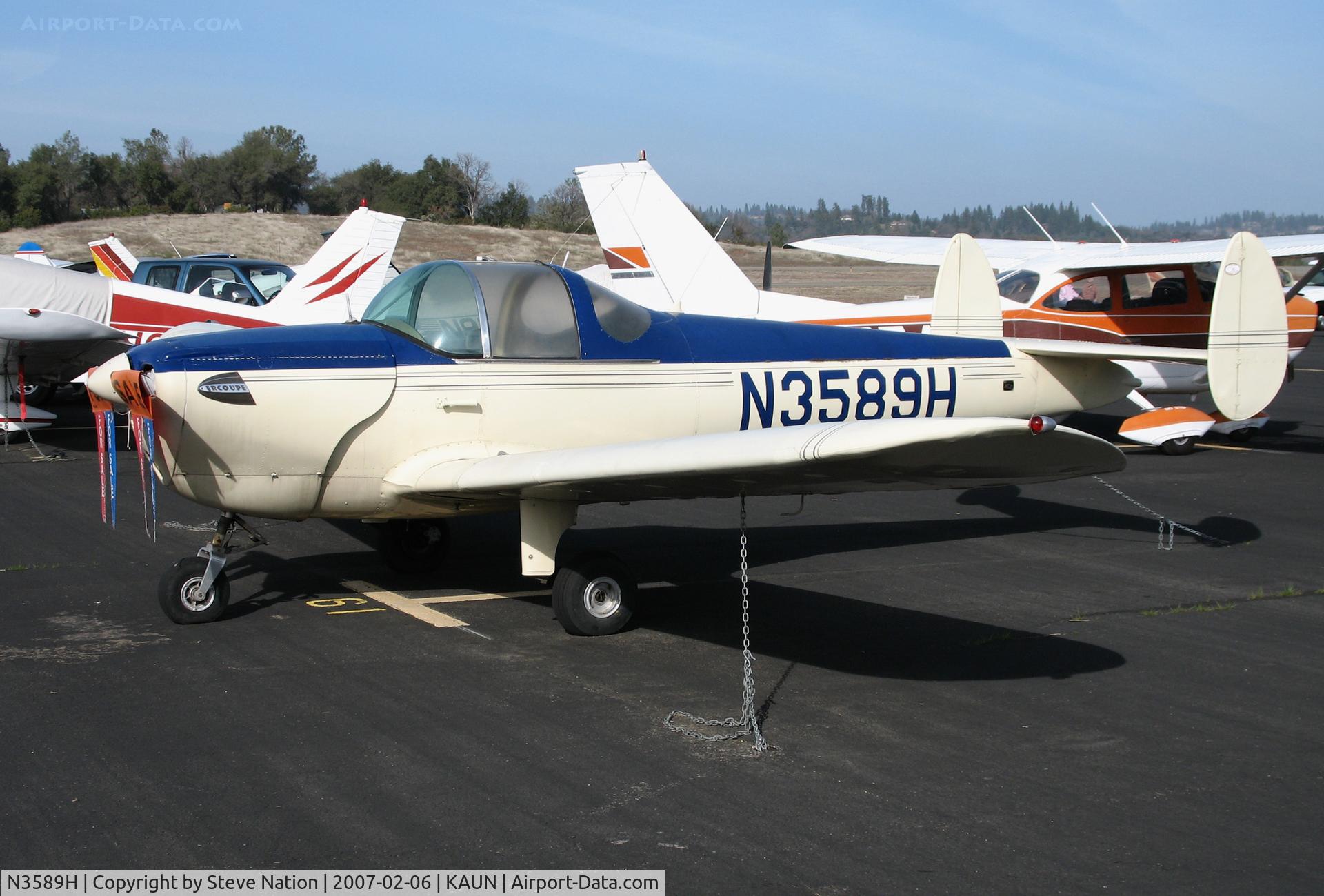 N3589H, 1946 Erco 415C Ercoupe C/N 4214, Locally-based 1946 Ercoupe 415-C @ Auburn Municipal Airport, CA sold to new owner in Caddo, OK 2011-05-23